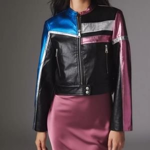 UO Snoh Faux Leather Metallic Moto Jacket